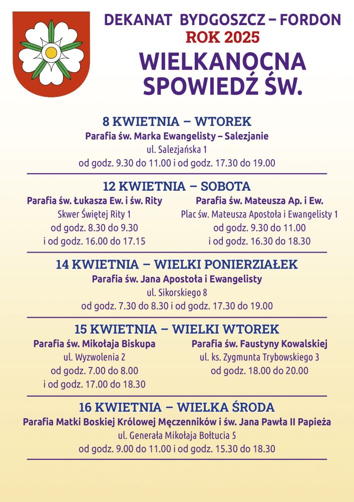 Spowiedź wielkanocna w dekanacie